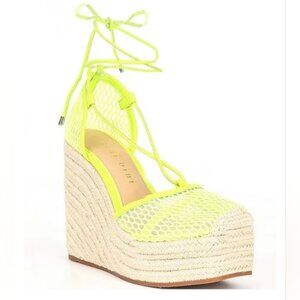 New Gianni Bini neon mesh wedges espadrilles lace up leather wrap laces sz 6.5